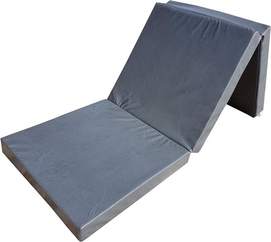 Opvouwbare Gymnastiekmat - Logeer Matras - Comfortabel Slapen - Waterafstotend Kunstleer - 195 x 65 cm - Grijs