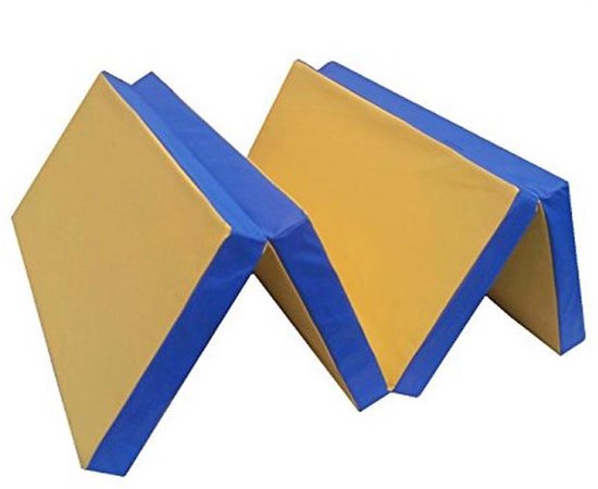 Opvouwbare Gymnastiekmat voor Thuis - 8 cm Dikke Zachte Fitnessmat voor Kinderen en Yoga - Afwasbare Sportmat (200 x 100 cm, Geel/Blauw)