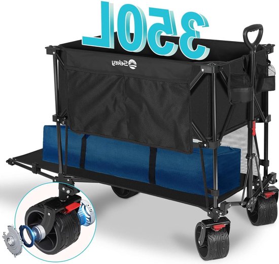 Opvouwbare Handkar 350L - Extra Brede Banden - 150KG - Strandkar - Transportkar - Opvouwbaar - 4 Richtingen - Zwart van MaxxGarden