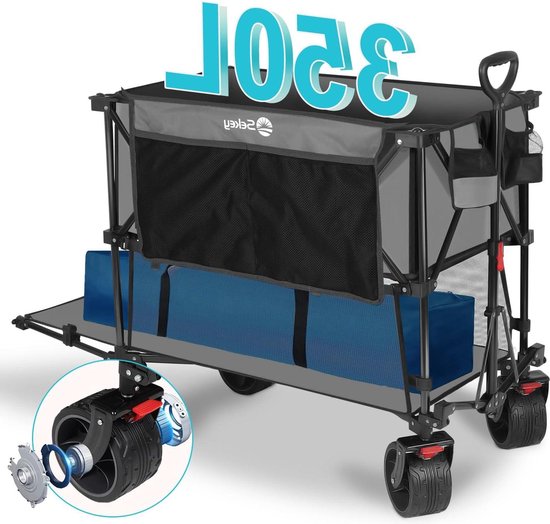 Opvouwbare handkar 350L met extra brede banden - Strandkar transportkar - 150KG - 4XL-Double - Grijs van Merkloos