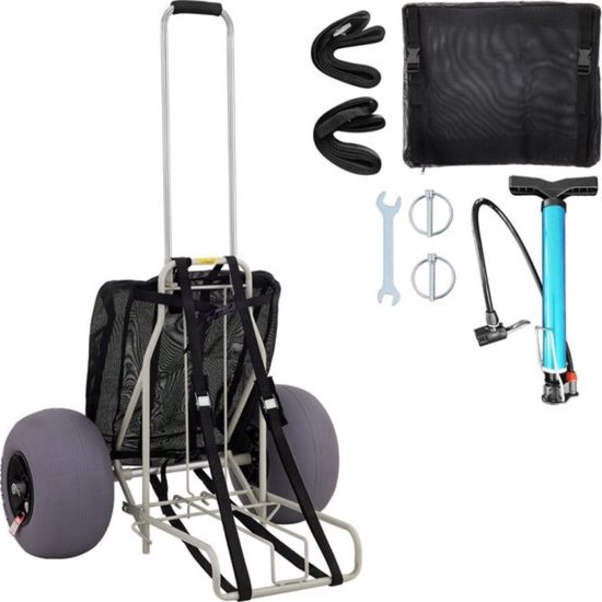 Opvouwbare Handkar - 75 kg Laadvermogen - Opvouwbare Transportwagen - 68x35,5x125 cm - Strandkar - Strandwielen van Merkloos