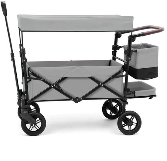 Opvouwbare Handkar met Dak 100kg 150L - Wielen met Rem, Verstelbaar Handvat - Voor Familiecamping, Winkelen en Tuinieren-Grijs.