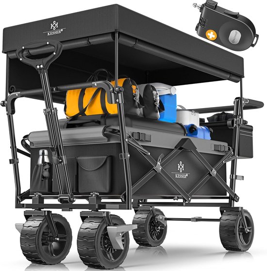 Opvouwbare handkar met dak voor transport - Tot 80 kg - Rubber banden - Inclusief 2x gordelsysteem - Compact en veelzijdig van MaxxGarden