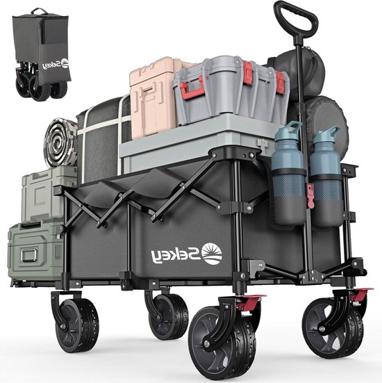 Opvouwbare handkar met uitklapbare achterklep 135L - 200L - Vistrolley - Vouwbaar - Grijs Grote handwagen van MaxxGarden
