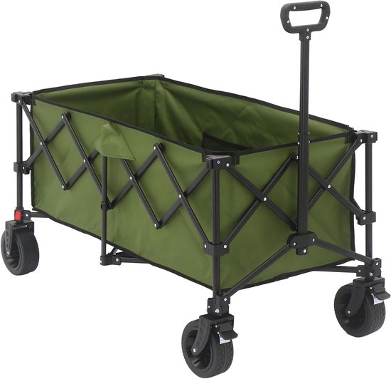 Opvouwbare Handkar - Transportkar Tuin - Boodschappen Vervoeren - 360 Graden Wielen - 180 Liter Capaciteit - Groen