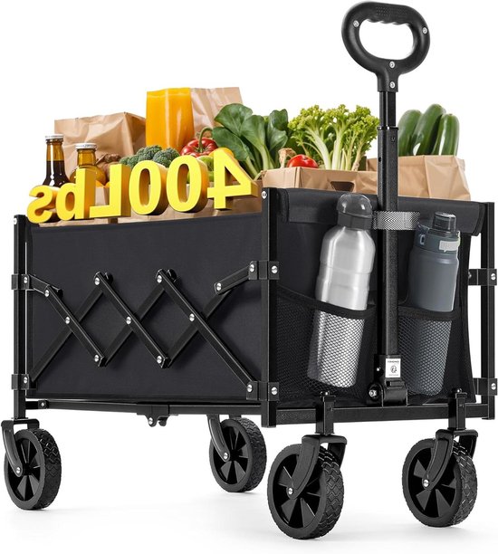 Opvouwbare Handkar - Tuinkar Steekwagen - Zaken Vervoeren - 150 kg Draagvermogen - 42x67x90cm - Zwart