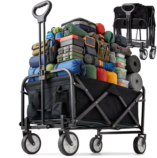 Opvouwbare Handkar Zwart 4 Wielen Transportkar Compact Camping Strand Tuin Gebruik van Merkloos