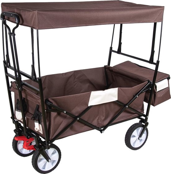 Opvouwbare handwagen met afneembaar dak en koeltas - Multifuntionele transportwagen voor tuin, camping en winkel