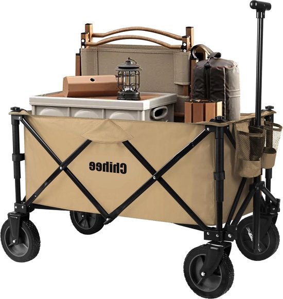 Opvouwbare heavy-duty tuinwagen met 2 kopjeshouders en cardanische wielen - grote capaciteit, afneembare stof voor sportevenementen, stranduitstapjes Bolderkar