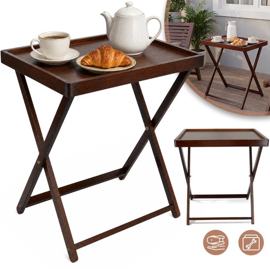 Opvouwbare Houten Bijzettafel 40 x 30 x 44 cm – Natuurlijk Hout En Plat Vouwbaar – Draagbaar Voor Tuin, Terras, Balkon En Camping – Warme Houtnerf En Stabiele Basis