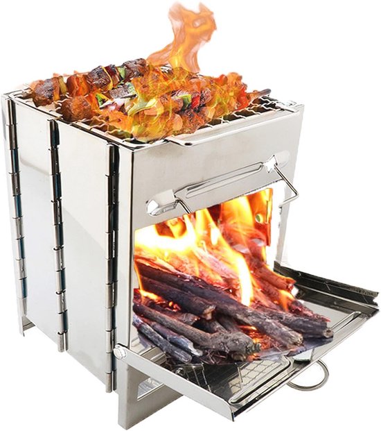 Opvouwbare houtgestookte campingkachel en grill voor buiten koken, BBQ en picknick van Merkloos