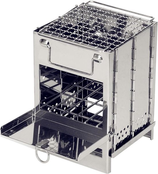 Opvouwbare houtskoolgrill - Campingkooktoestel voor kamperen, reizen, wandelen - Roestvrij staal met transporttas van Merkloos