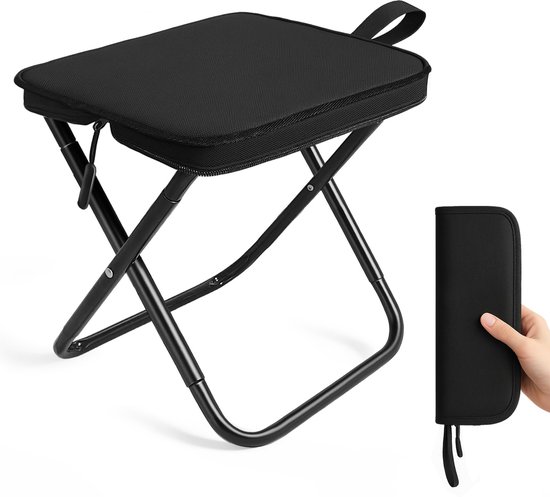 Opvouwbare Inklapbare Kampeerstoel - Draagbaar Krukje - Staal & Oxford Doek - Voor Vissen, Wandelen, Tuinieren & BBQ - Zwart