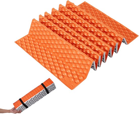 Opvouwbare isolerende campingmat, R-waarde 2,6, verdikt IXPE + aluminiumfolie, draagbaar kussen, eiernest, vochtbestendige onderlegger, voor outdoor, rugzakreizen, wandelen, bergen