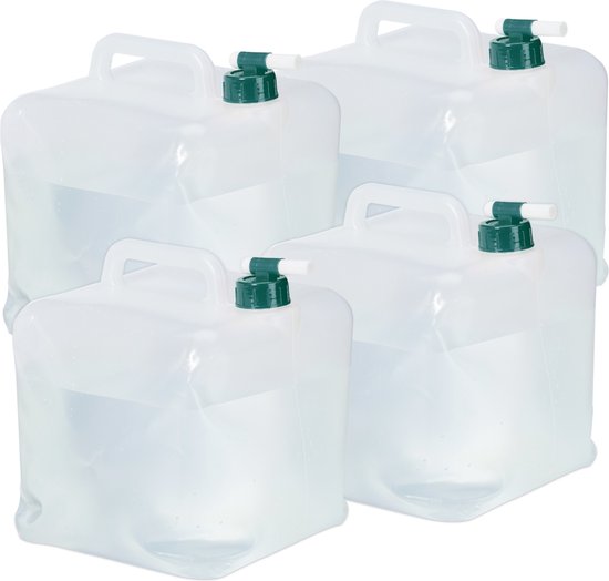 opvouwbare jerrycan set van 4 - 10 l - met kraan - BPA-vrij - transparant-groen van Merkloos