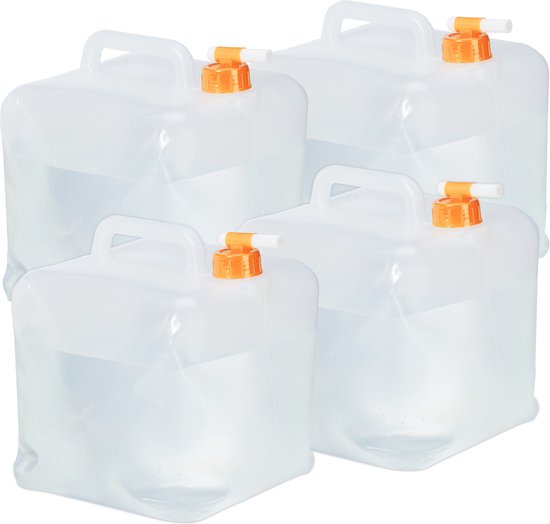 opvouwbare jerrycan set van 4 - 10 liter - met kraan - BPA-vrij - transparant-oranje van Easymaxx