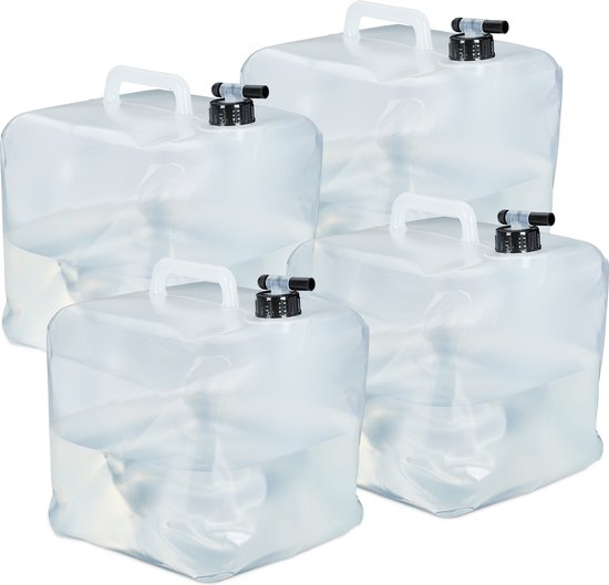 opvouwbare jerrycan set van 4 - 15 l - met kraantje - BPA-vrij - transparant-zwart van Merkloos