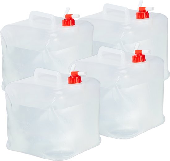 opvouwbare jerrycans - 4 stuks - 15 l - kraan - schroefdop - draagbaar - watertank camping - transparant-rood van Merkloos
