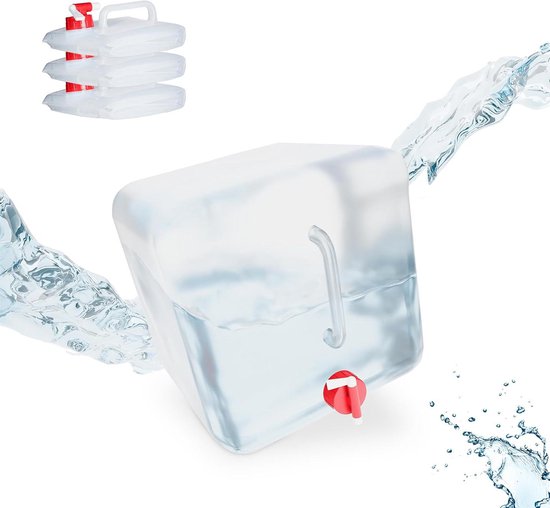 Opvouwbare jerrycans - 4 stuks - 15 liter - Kraan - Draagbaar - Watertank - Camping - Transparant/rood van Gadgy