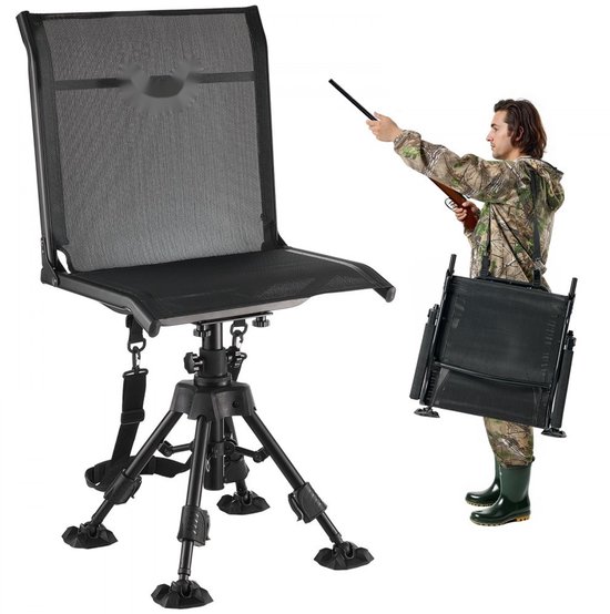 Opvouwbare Kampeer- en Tuinstoel - Visstoel - Stalen Frame - In Hoogte Verstelbaar - Stil 360° Draaibaar - Draagvermogen 158 kg - Zithoogte 42-62,5 cm
