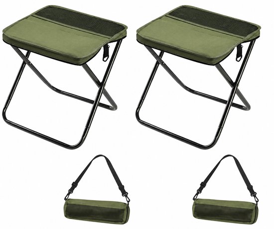 Opvouwbare Kampeerstoel - 2 stuks - Lichtgewicht en Draagbaar - Ultralichte Rugzak Kruk met Verstelbare Schouderriem - Campingstoel Opvouwbaar - 28x26x24 cm - groente