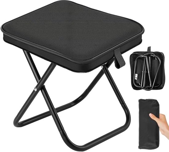 Opvouwbare kampeerstoel - Draagbare opvouwbare kruk - Met opbergtas - Campingstoel - klapstoel - Visstoel - Voetensteun - voor Volwassenen, vissen, wandelen, tuinieren en strand met draagtas - Zwart