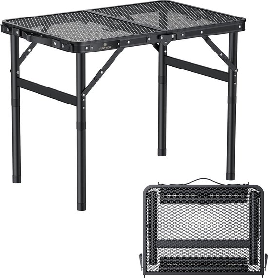 Opvouwbare kampeertafel 60×40 cm, kleine opvouwbare barbecue-tafel, 2 hoogte-instellingen, picknicktafel met metalen rooster voor binnen en buiten, keuken