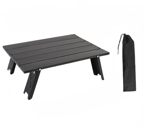 Opvouwbare kampeertafel - Draagbare buitentafel - Picknicktafel-Strandtafel - Opklapbare structuur met vaste poten plaatsing geschikt - Aluminium - 39,5×28×12,8 cm - Voor kamperen wandelen stranduitjes en tuinactiviteiten - Zwart