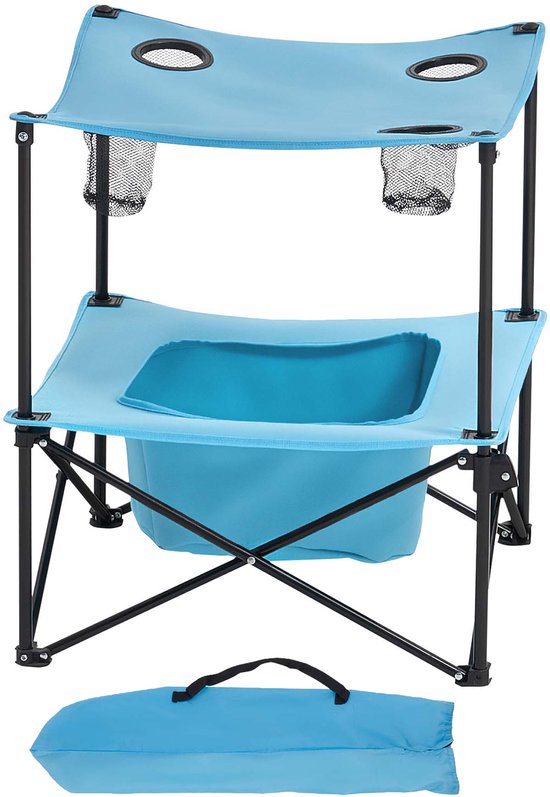 Opvouwbare kampeertafel, draagbare en lichtgewicht picknicktafel voor buiten, duurzaam 600D Oxford-materiaal met waterdicht canvas, inclusief 4 bekerhouders en draagtas, ideaal voor kamperen, tailgating en picknicks, blauw