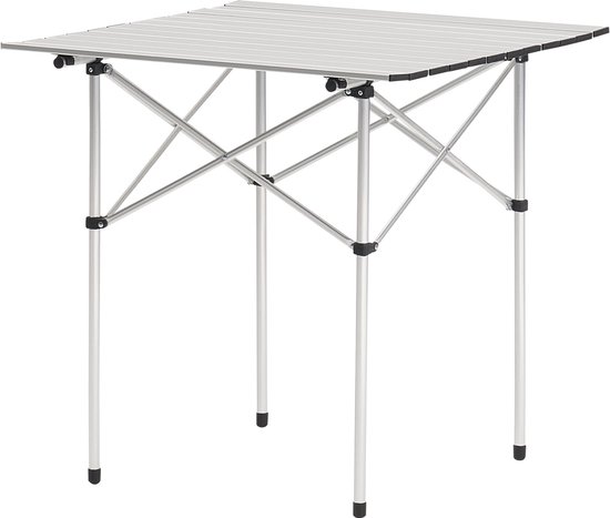 Opvouwbare kampeertafel, draagbare oprolbare aluminium bijzettafel, lichtgewicht en compact met draagtas, ideaal voor buiten koken, tailgating, barbecueën, picknicken, reizen, zilverkleurig