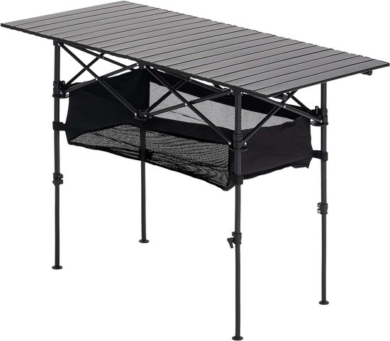 Opvouwbare kampeertafel, draagbare oprolbare bijzettafels, lichtgewicht aluminium buitentafel met verstelbare hoogte, ruime opbergtas en draagtas, ideaal voor barbecues, picknicks, tailgating en reizen, zwart
