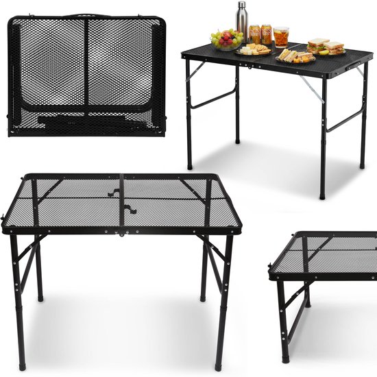 Opvouwbare kampeertafel, verstelbare kampeertafel, zwart 90x60x40/70 cm