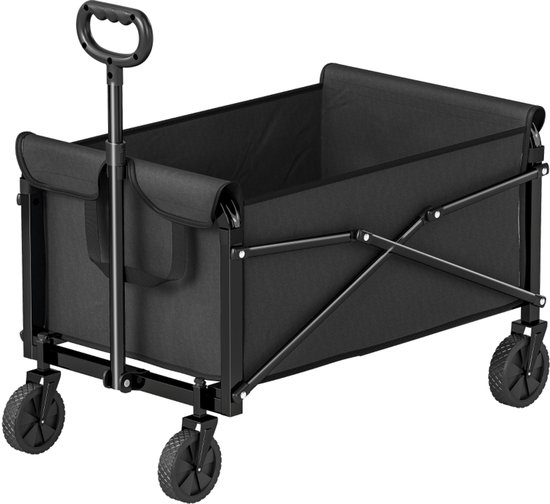 Opvouwbare kampeerwagen 78 x 47,5 x 92 cm zwart metaal, transportwagen, opvouwbaar ontwerp, met wielen, verplaatsbaar, stabiel en duurzaam, geschikt voor kamperen, winkelen, verhuizen en vissen