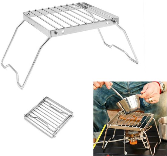 Opvouwbare kampvuurgrill - Camping kookgerei pannenlap - Draagbare mini pannenlap voor buiten, backpacken, wandelen en picknicken 16x16cm (zilver)