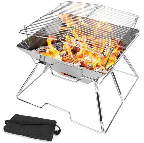 Opvouwbare kampvuurgrill Campingvuurplaats met draagtas 304 roestvrij staal Zware draagbare (M (31 x 31 x 21 cm))