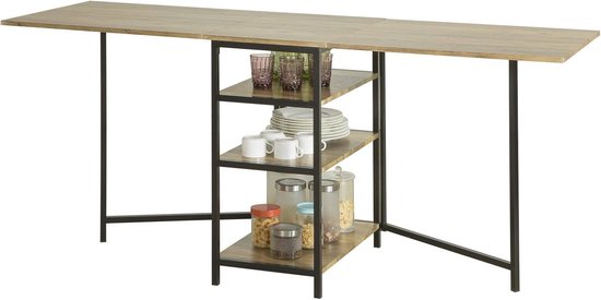 Opvouwbare Keukentafel met 3 Planken | Ruimtebesparende Eettafel voor Kleine Ruimtes | 180x60 cm van FurniEssentials