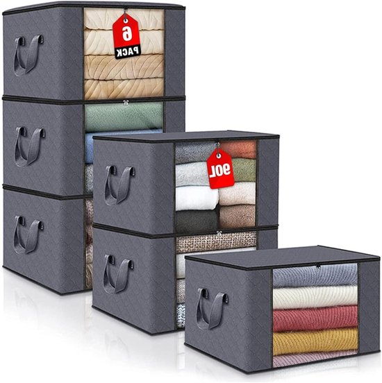 Opvouwbare Kledingopbergzakken - Opbergdozen Kledingkast - Ruimte Besparen - Versterkte Handgrepen - 60 x 43 x 35 cm - Grijs