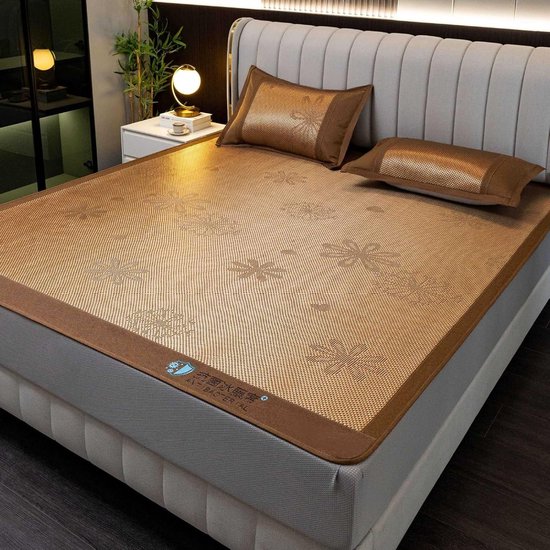 Opvouwbare Koelmat - Zomer Bedmat - Koel Slapen - Natuurlijk Rotan & IJszijde - 150x200cm - Naturel