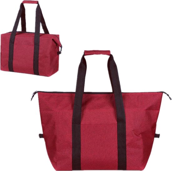 Opvouwbare koeltas -15L - Multifunctionele geïsoleerde PEVA-koeltas - Boodschappentas - Picknicktas - Isolatie zak - voor BBQ , vissen , buitenactiviteiten - 47*29*30 cm - rood van Merkloos