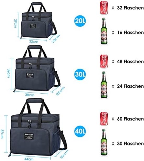 Opvouwbare Koeltas 30 Liter, Waterdichte Geïsoleerde Lunchtas voor Picknick, BBQ, Camping, Uitstapjes, Winkelen, Gym en Reizen - Blauw van Merkloos