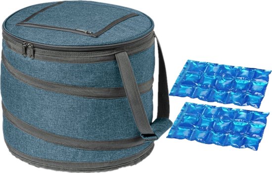 Opvouwbare koeltas blauw/grijs met 2 stuks flexibele koelelementen 15 liter van Lidl