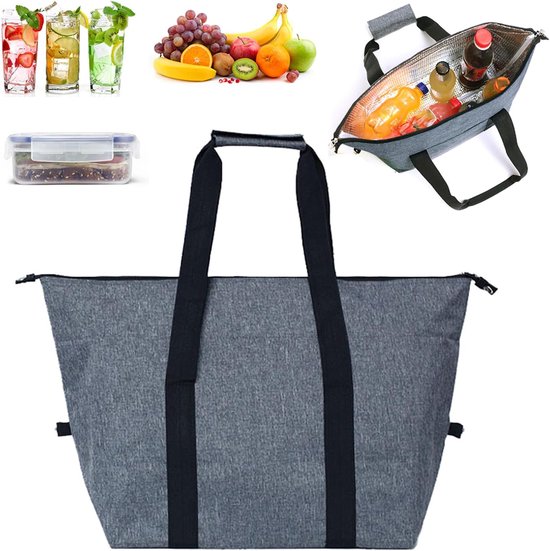 Opvouwbare koeltas - Lunchtas - Isolatie - Koelzakken - Picknicktas - Thermotas - Coolerbag - voor Voedsel, Outdoor, Picknick, Camping, Familieactiviteiten - 39x19x27cm - grijs