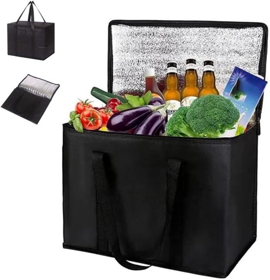 Opvouwbare koeltas - Met bodempaneel - 41 x 26 x 33 cm Grote geïsoleerde tas - Draagbare herbruikbare geïsoleerde boodschappentas - Geïsoleerde tas voor kamperen, picknicken, winkelen, auto, barbecue van Merkloos