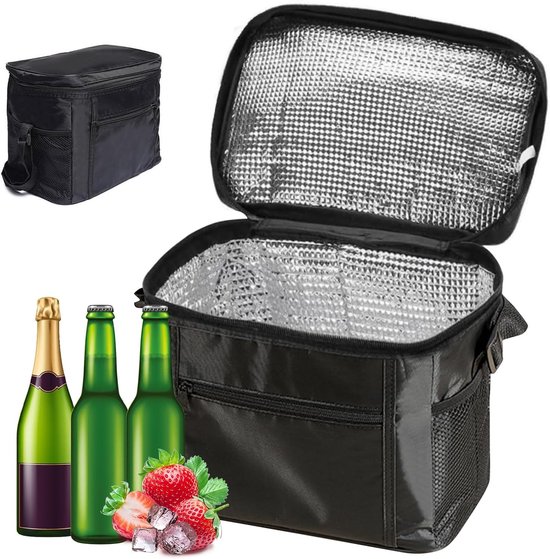 Opvouwbare koeltas - Thermo lunchtas - Picknick en reizen - Waterdichte Oxford stof - 10 liter - Zwart