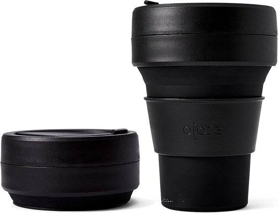 Opvouwbare Koffiemok - Reisbeker Siliconen - Voor Onderweg - Zakformaat Opvouwbaar - 355 ml - Zwart