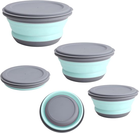 Opvouwbare kom voor camping - 3 stuks - Opvouwbare bakjes - siliconen kommen - fruitsalade kom - picknick kom - voor keuken, camping, outdoor, 300 ml + 600 ml + 900 ml