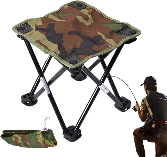 Opvouwbare Kruk - Draagbare Stoel - Outdoor Activiteiten - Antislip Basis - 26 x 26 cm - Zwart