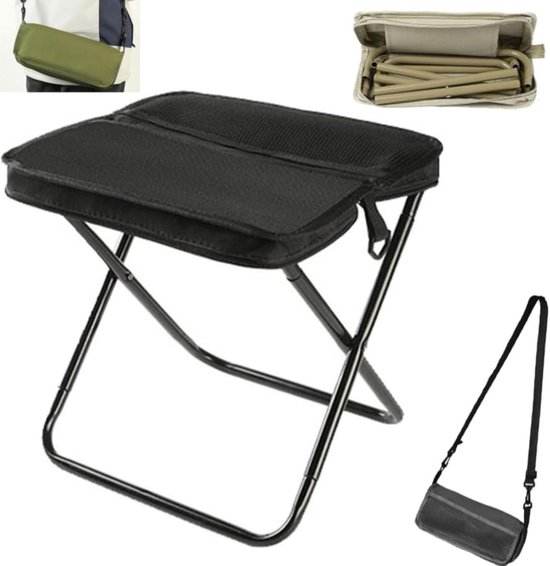 Opvouwbare Kruk - Draagbare Stoel - Outdoor Zitten - Ultralicht en Compact - Tot 120 kg - Zwart van Merkloos