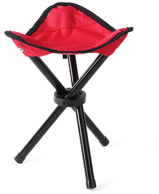 Opvouwbare Kruk - Driepoot Stoel - Outdoor Activiteiten - Compact Ontwerp - 30 cm Hoog - Rood
