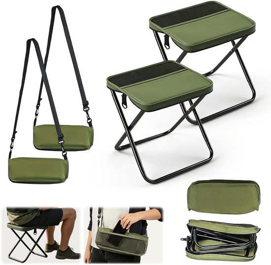 Opvouwbare Kruk - Opvouwbare Stoel - Inklapbare Kruk - Camping Krukje - 2 Stuks - Draagbare Vouwkruk voor Camping, Vissen, Outdoor - Groen - 100-120 kg